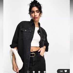 carmar destructed black denim oversized shirt jacket